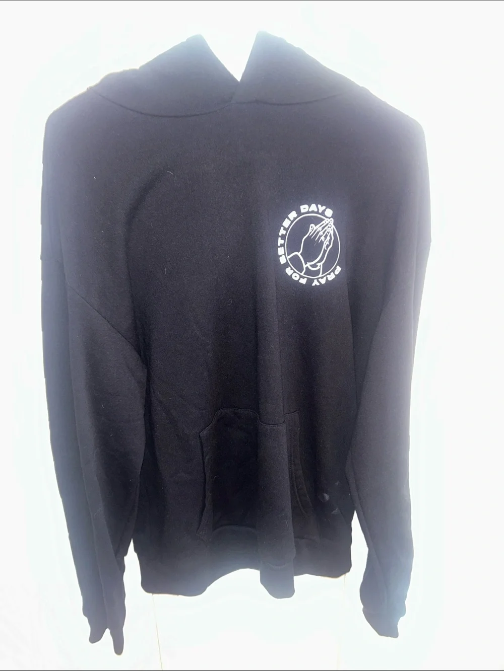 Black Crewneck Hoodie with White Prayer Hands Graphic